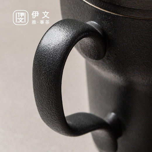 陶瓷过滤茶杯带盖泡茶杯马杯创意陶瓷办公茶水分离喝茶杯子 粗陶行政杯（黑）I2g 商品图8
