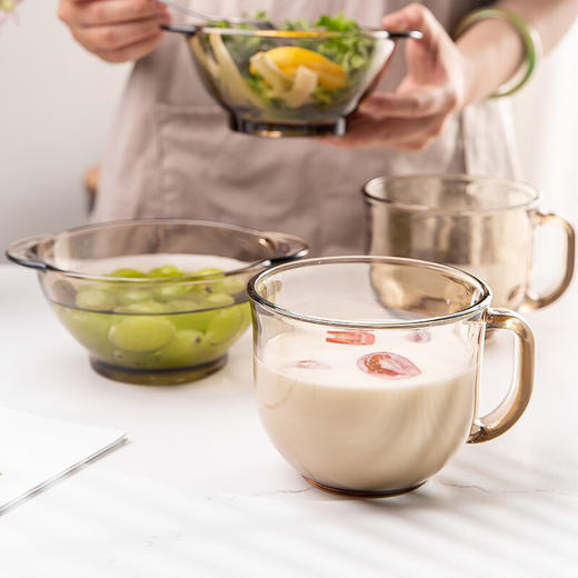 茶色餐具套装碗盘煲五件套茶色大号泡面碗沙拉碗耐高温微波碗盘煲餐具套装 A-KF004S/L5 商品图4