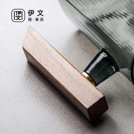 办公室玻璃茶杯带盖恒温垫组合智能加热日式茶水分离杯 伊-正六杯（宿青）-方把胡桃木+逗号恒温垫（木纹） 商品图8