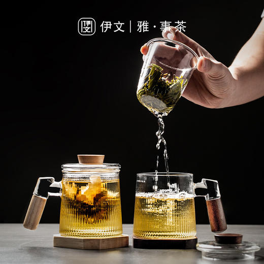 茶杯家用玻璃带盖过滤泡茶杯办公室男女喝茶杯子茶水分离杯 【推荐】心悦玻璃杯胡桃木杯柄（带胡桃木杯垫）K2d 商品图2
