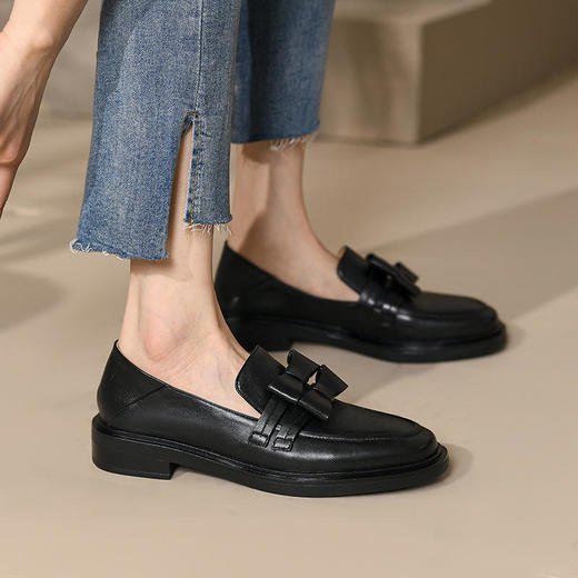 春季新品，粗跟圆头乐福鞋深口单鞋黑色棕色中跟鞋RB-H966 商品图1