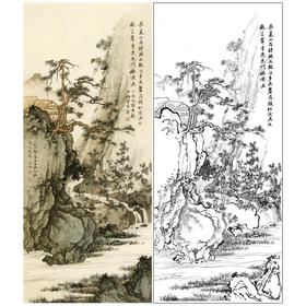 工笔竖幅山水陈少梅白描底稿《长夏山居图》-多种白描尺寸可选-LQ40