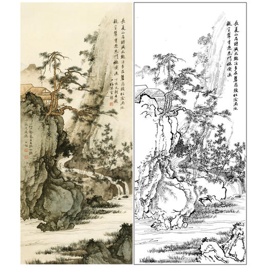 工笔竖幅山水陈少梅白描底稿《长夏山居图》-多种白描尺寸可选-LQ40 商品图0