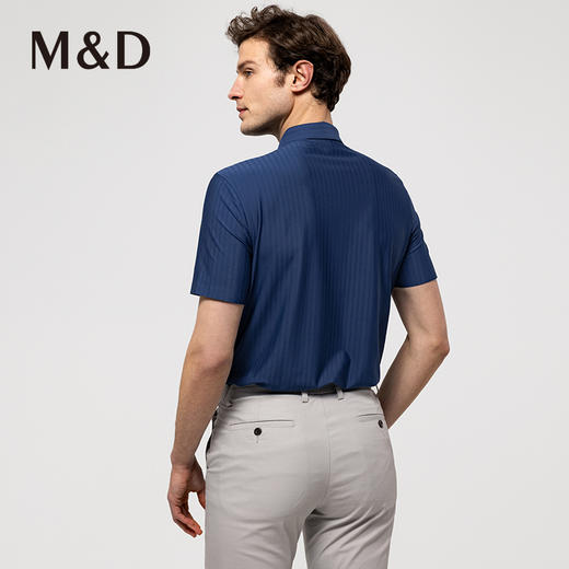 MD名盾无痕条纹蓝色短袖衬衫夏季新品针织弹力男士商务T恤 商品图3