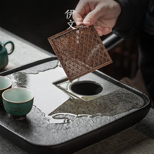 陶瓷乌金石茶盘家用轻奢简约沥水盘石头茶台功夫干泡茶托盘 沉香乌金石茶盘-浪花（二）K3c（英调） 商品图4