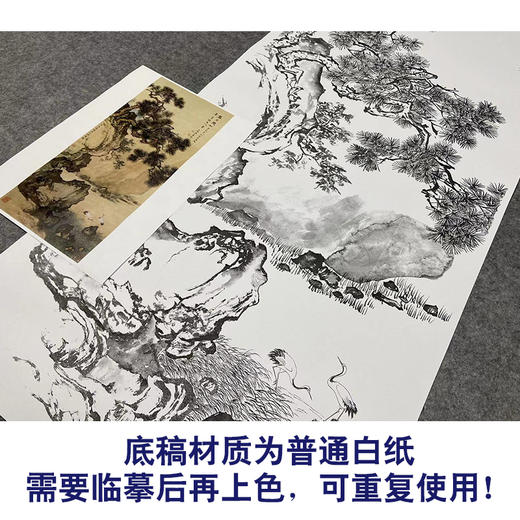 陈少梅竖幅工笔山水白描底稿-《松石双鹤图》-多种白描尺寸可选-LQ41 商品图3