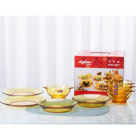 莹润餐具 法式琥珀色耐热玻璃餐具家用耐高温防爆碗盘碟泡面碗透明水果沙拉碗礼盒装 A-YR002/L8 琥珀色