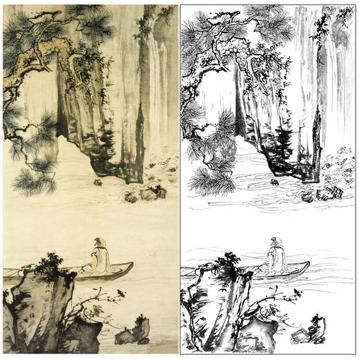 陈少梅竖幅工笔山水人物松树高士白描底稿-《观瀑图》-多种白描尺寸可选-CR42 商品图0