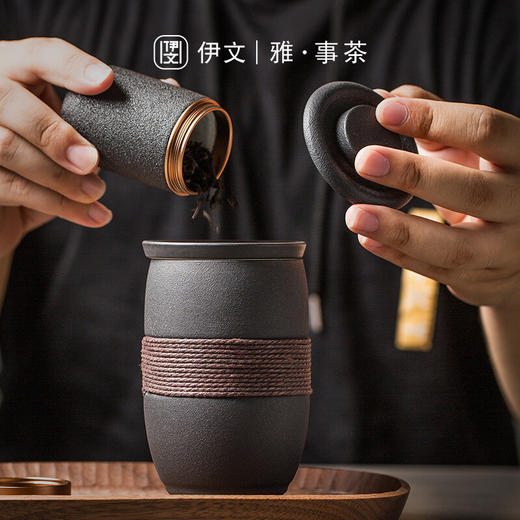 陶瓷西沙马克杯带盖办公室喝水杯陶瓷过滤泡茶杯茶水分离杯子 西沙黑A2a（英调） 商品图4