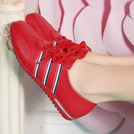 平底女单鞋春秋百搭小白鞋皮鞋系带大码休闲工作鞋 LX233 商品图2