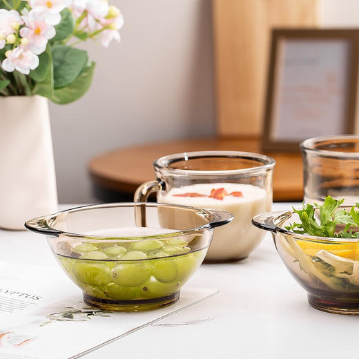 茶色餐具套装碗盘煲五件套茶色大号泡面碗沙拉碗耐高温微波碗盘煲餐具套装 A-KF004S/L5 商品图1