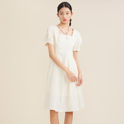 谜底2022夏季新款复古优雅修身收腰方领泡泡短袖连衣裙222ML0582 商品图1