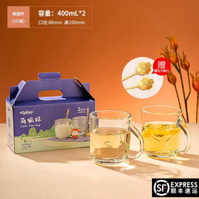 萌狐ins风玻璃牛奶杯带把水杯礼盒装情侣对杯酸奶杯喝水浮雕小狐狸玻璃杯麦片杯 透明萌狐杯两只装+樱花勺两只
