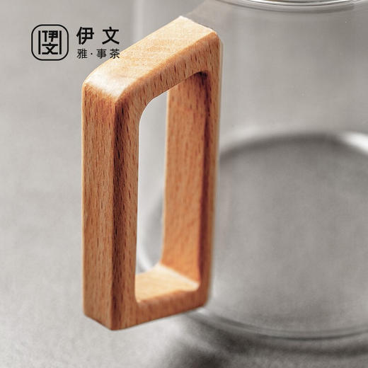 过滤茶杯泡茶杯耐热玻璃杯带把办公室花茶杯透明杯子茶水分离 伊-清灵阔底泡茶杯-榉木盖P1f（言调） 商品图7