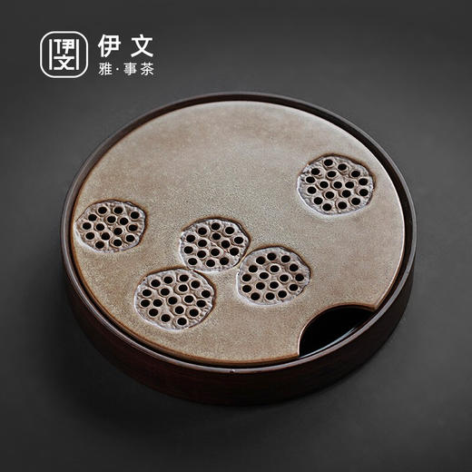 陶瓷圆形茶盘家用储水式托盘陶瓷简约茶海小型茶台干泡茶盘 炎黄莲藕圆茶盘 商品图0