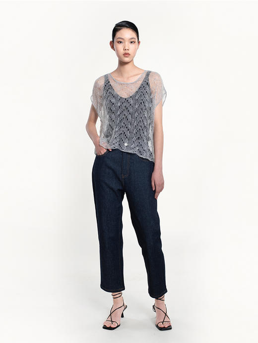 2022新款幼马海毛混纺7针单股镂空圆领背心 商品图1