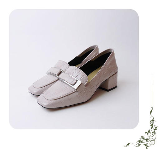 IUIU SECOND 2022春新款气质方头粗跟乐福鞋石头纹胎牛皮单鞋17951 商品图3