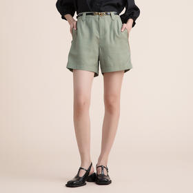 谜底2022夏季新款复古休闲简约撞色拼接醋酸高腰短裤女222MK0731