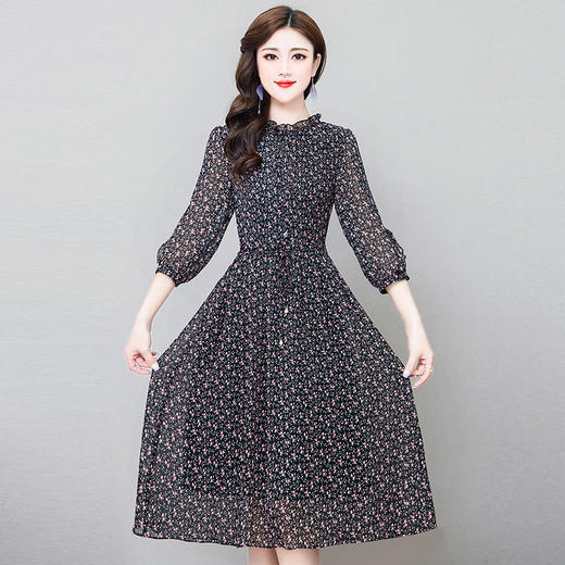 YWE 22016碎花雪纺连衣裙气质优雅大码A字裙 商品图3