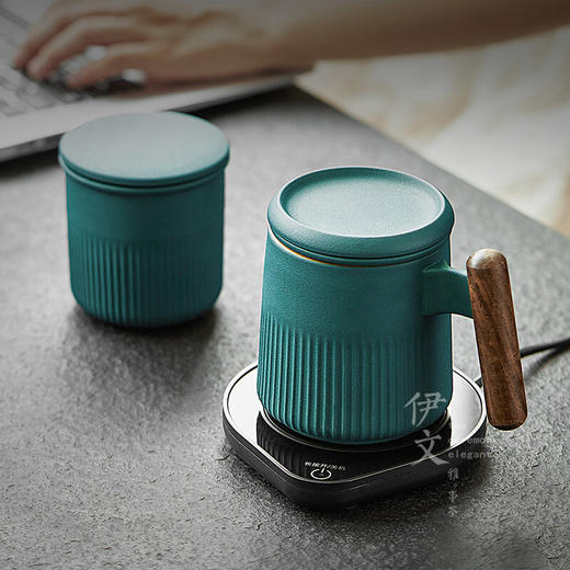 陶瓷过滤茶杯泡茶马杯带盖办公室水杯简约喝茶杯子茶水分离 浮生泡茶杯（黧黑）+恒温垫 商品图6