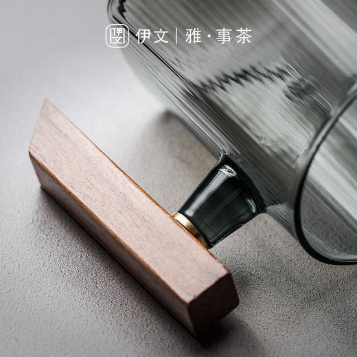 玻璃泡茶杯办公室男士大容量耐热茶水分离杯日式茶杯 伊-正六杯（宿青）-方把胡桃木+杯垫 商品图5