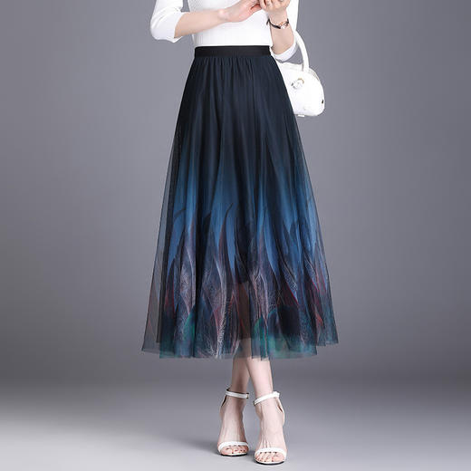 TY-6728 网纱半身裙时尚新款印花大摆裙气质优雅中长款A字裙夏季半身裙 商品图1