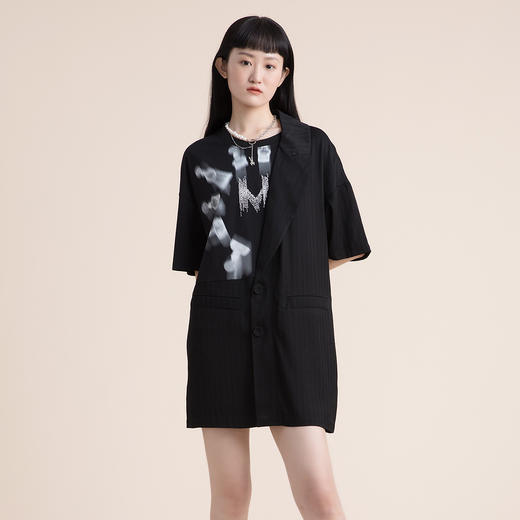 谜底2022夏季新款小众设计结构拼接宽松圆领短袖连衣裙222ML0524 商品图0