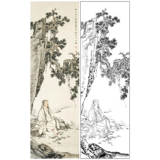 陈少梅竖幅工笔山水人物白描底稿-《高士图》-多种白描尺寸可选-CR17 商品图0