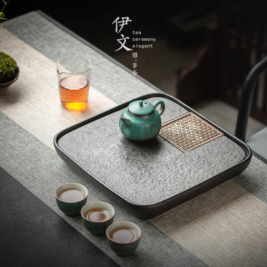 陶瓷乌金石茶盘家用轻奢简约沥水盘石头茶台功夫干泡茶托盘 沉香乌金石茶盘-浪花（二）K3c（英调） 商品图6