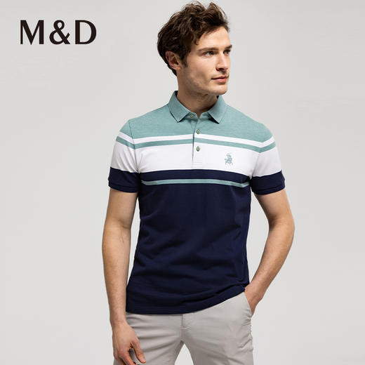 M＆D/名盾长绒棉条纹短袖polo衫夏新款男士商务休闲翻领薄T恤 商品图2
