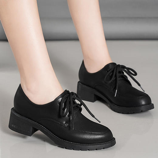 2022年新款春季百搭粗跟圆头英伦风小皮鞋女  LXHX622 商品图1