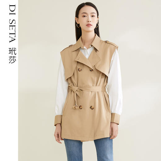 玳莎风衣套装中长款2022春装新款通勤衬衫马甲两件套外套女  CA38302 商品图0