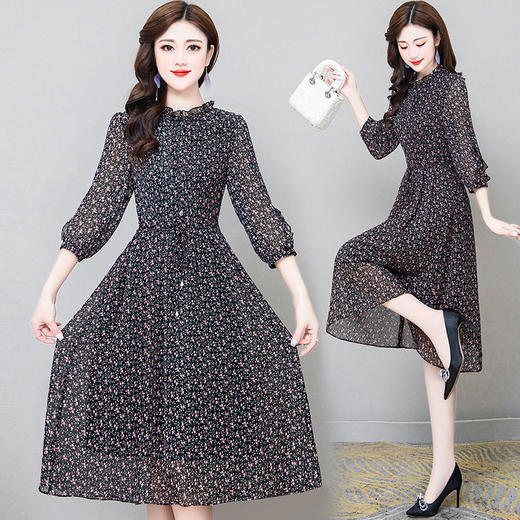 YWE 22016碎花雪纺连衣裙气质优雅大码A字裙 商品图0