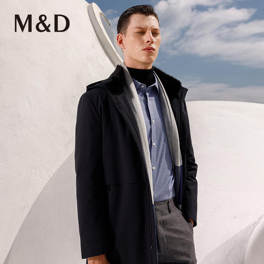 M＆D/名盾商务男士秋冬水貂毛领兔绒内胆白鹅绒尼克服羽绒服外套 商品图3