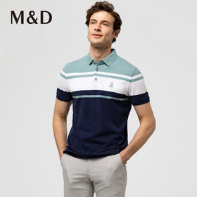 M＆D/名盾长绒棉条纹短袖polo衫夏新款男士商务休闲翻领薄T恤