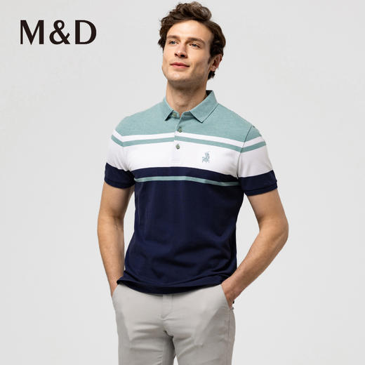 M＆D/名盾长绒棉条纹短袖polo衫夏新款男士商务休闲翻领薄T恤 商品图0