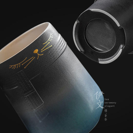 陶瓷暖猫泡茶杯创意马克杯茶杯陶瓷过滤水杯带盖情侣对杯杯子 暖猫杯 男款-渐变黑蓝E1e（言调） 商品图5