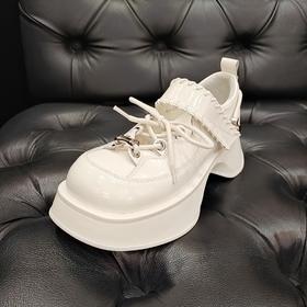 LFGJ 5246  头层牛皮青年设计师系列白色黑色镂空可拆卸绑带厚底鞋