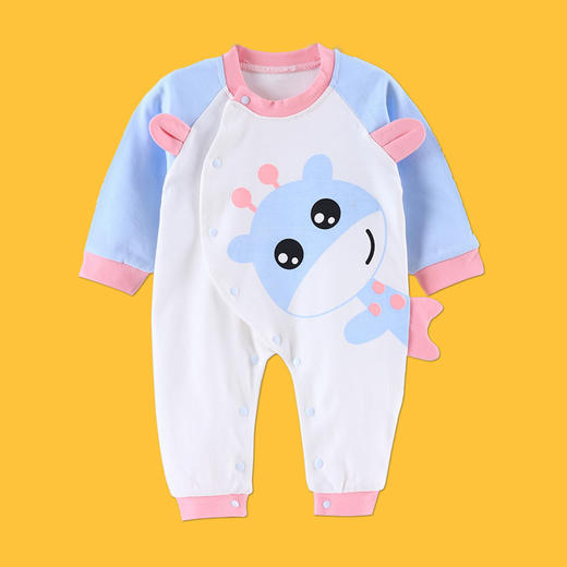 【柔软抗皱 舒适透气 可爱萌趣】春秋新款初生婴儿连体衣卡通纯棉哈衣幼儿宝宝护肚爬服 商品图5