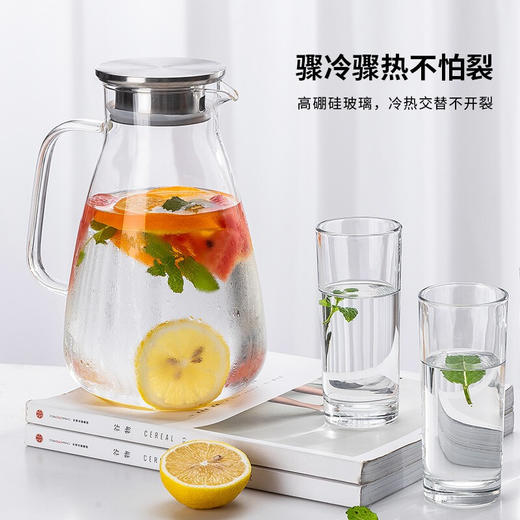 玻璃杯家用冷水壶带把耐热大容量凉水壶玻璃杯子花茶果汁壶热饮茶具耐高温泡茶壶套装 嘟嘟壶1600ml单只装+四杯215ml 商品图2