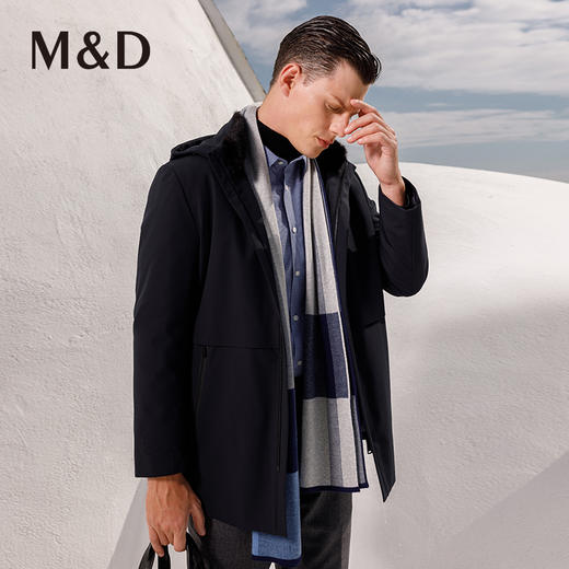 M＆D/名盾商务男士秋冬水貂毛领兔绒内胆白鹅绒尼克服羽绒服外套 商品图1