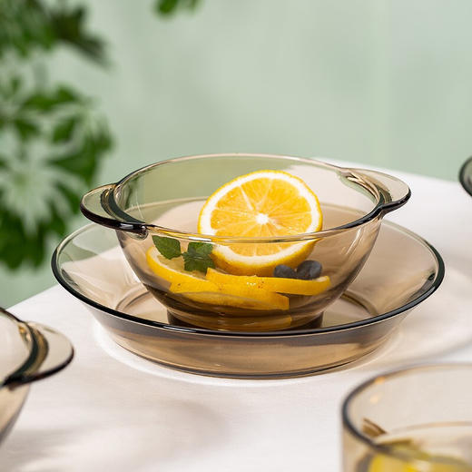 茶色餐具套装碗盘煲五件套茶色大号泡面碗沙拉碗耐高温微波碗盘煲餐具套装 A-KF004S/L5 商品图3