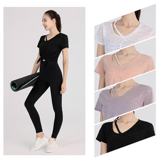 【两件减10元】 镂空V领瑜伽短袖 JL 000 YD124 商品图0