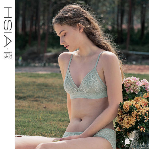 HSIA遐内衣女薄三角杯bralette花儿朵朵蕾丝防凸点小胸无钢圈文胸 商品图0