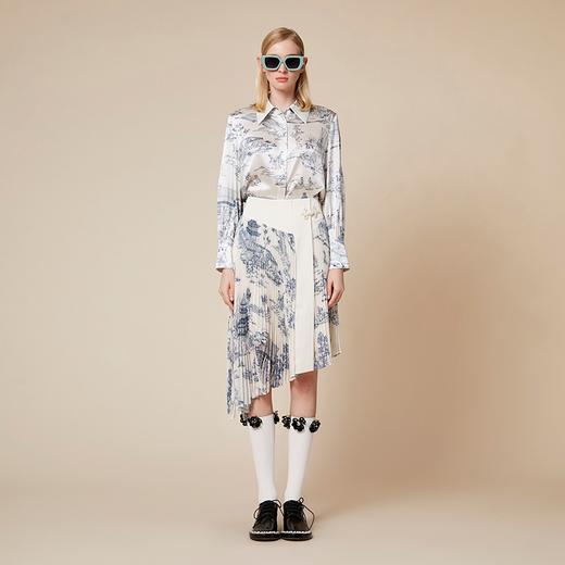 雍正十二月行乐图印花白色真丝缎衬衣 商品图1