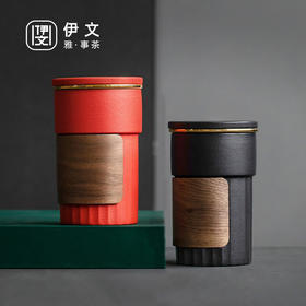 陶瓷竖纹随手杯便携泡茶杯陶瓷防烫水杯杯子茶水分离马杯 竖纹随行杯-对杯