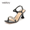 westory女鞋2021夏季新款真皮高跟鞋一字带凉鞋外穿S21BG15691 商品缩略图0
