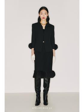 【塔罗】重工圆片拼接水流开襟黑色收腰外套/220011A