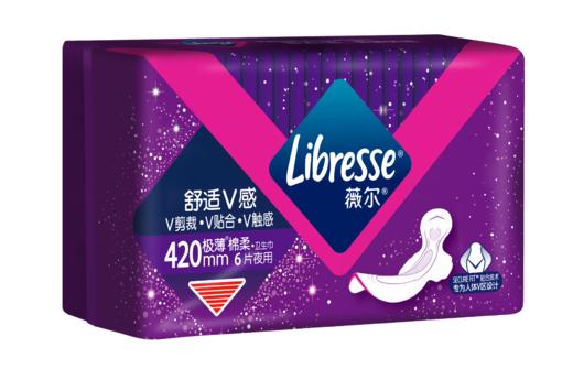 【活动专享】Libresse薇尔舒适V感420加长夜用6片极薄棉柔卫生巾 商品图5