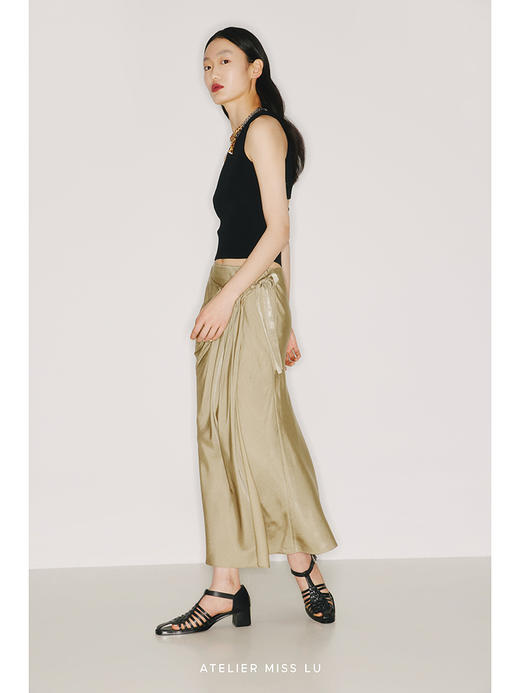 【泰西丝】浅金绿可调节腰围一片式裹身立裁半裙/2200011 商品图1